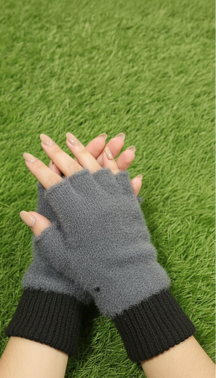 Half Finger Fluffy Velvet Gloves for Girls