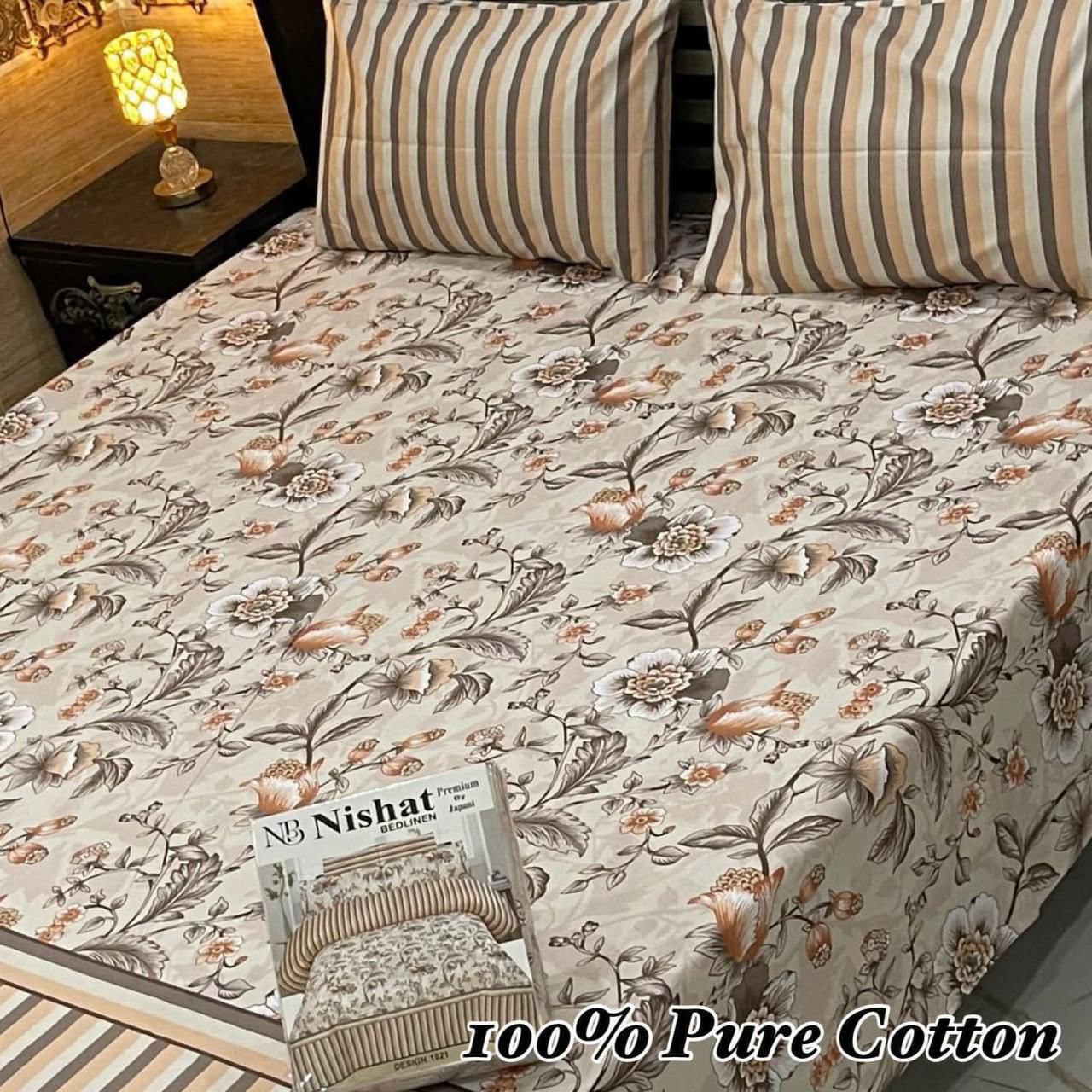 Nishat 100% Pure Cotton Bedsheet Set – 3 Piece King Size Bedding Collection