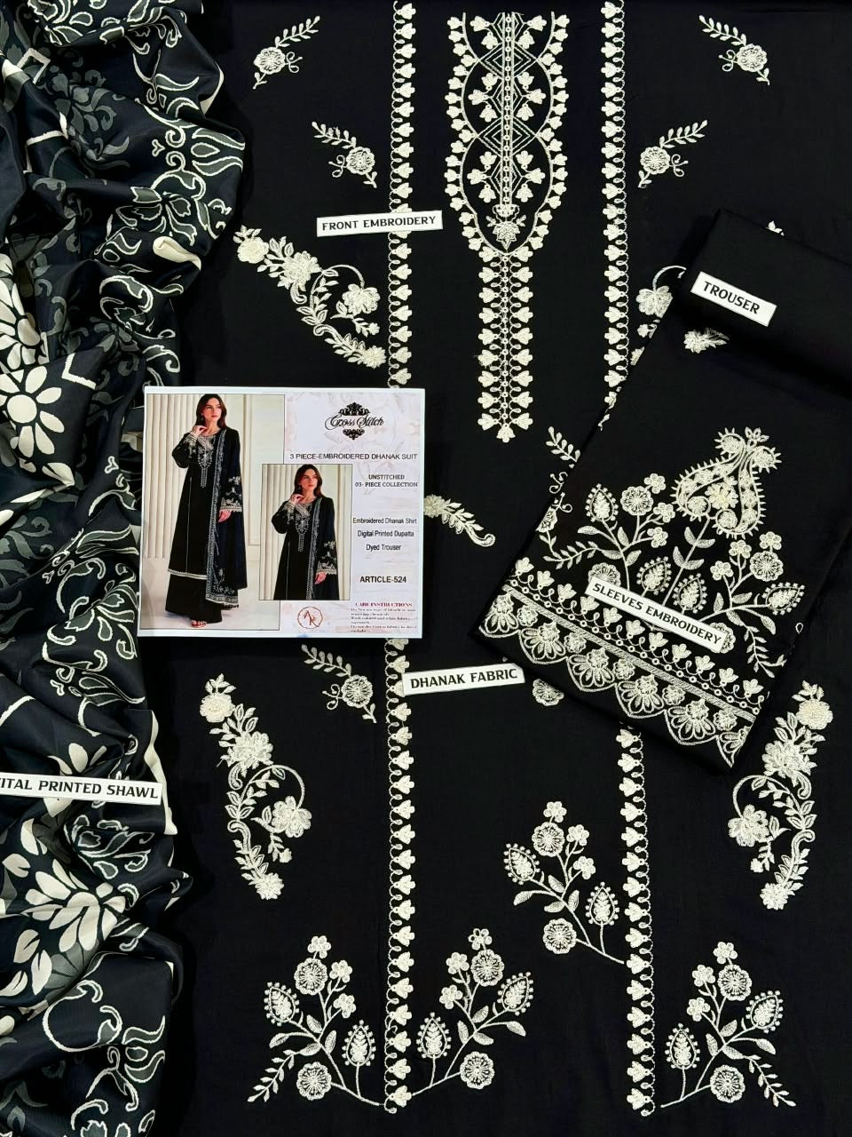 Cross Stitched Dhanak 3Pc Embroidered Suit | Winter Sale