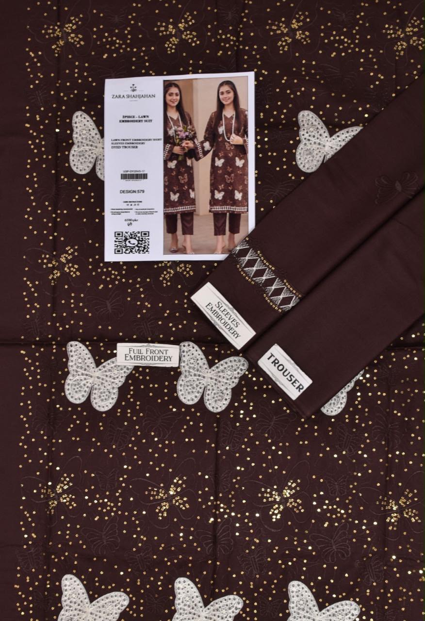 Zara Shahjahan Butterfly Embroidered 2-Piece Lawn Suit - Premium Summer Collection