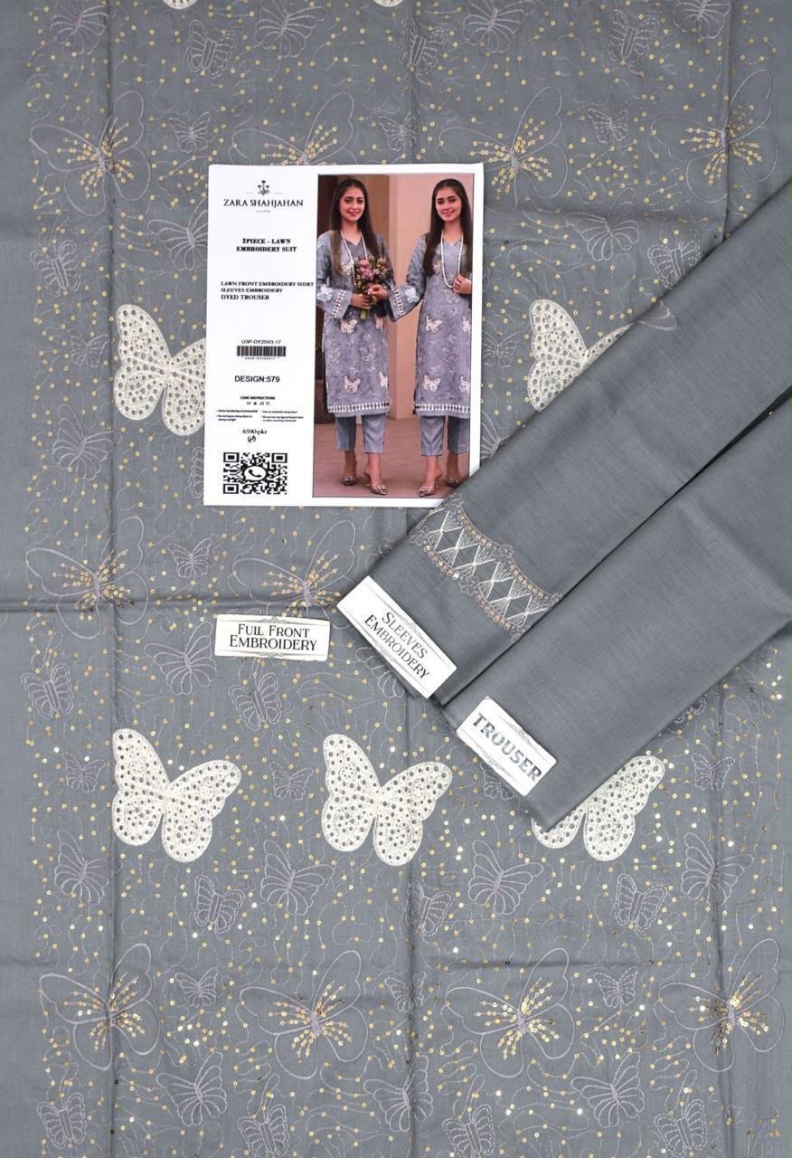 Zara Shahjahan Butterfly Embroidered 2-Piece Lawn Suit - Premium Summer Collection