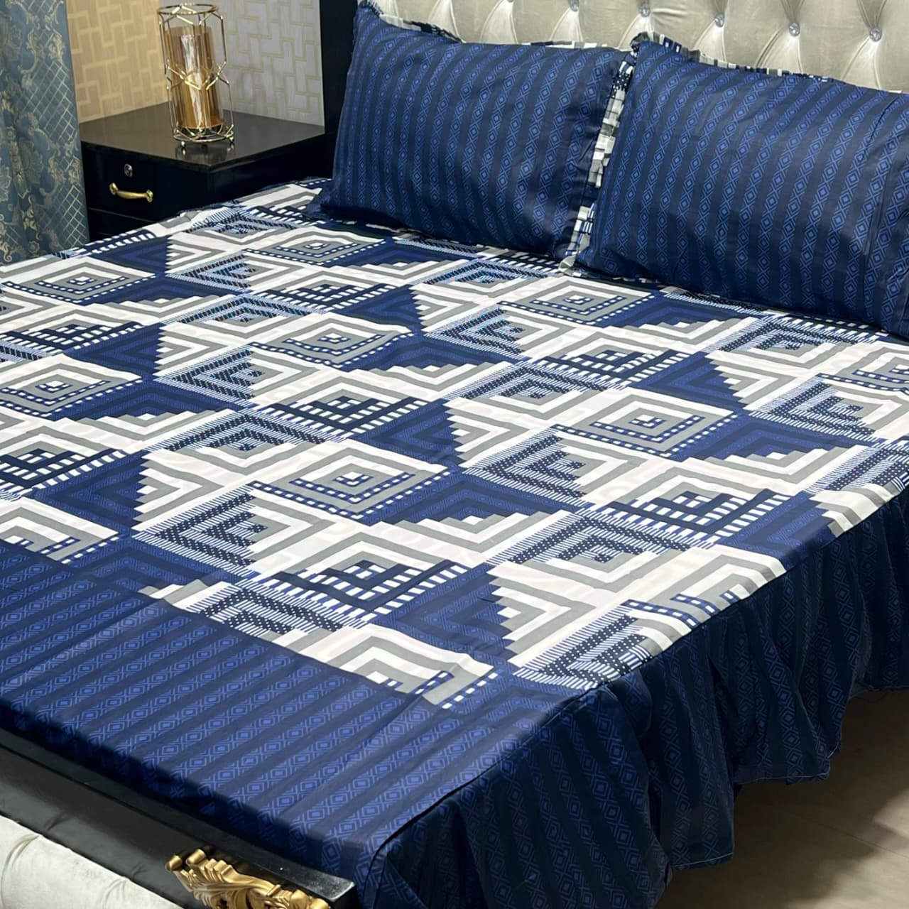 3 Piece Stitched Double Frill King Size Bedsheet Set – High Cotton Sylonica Fabric