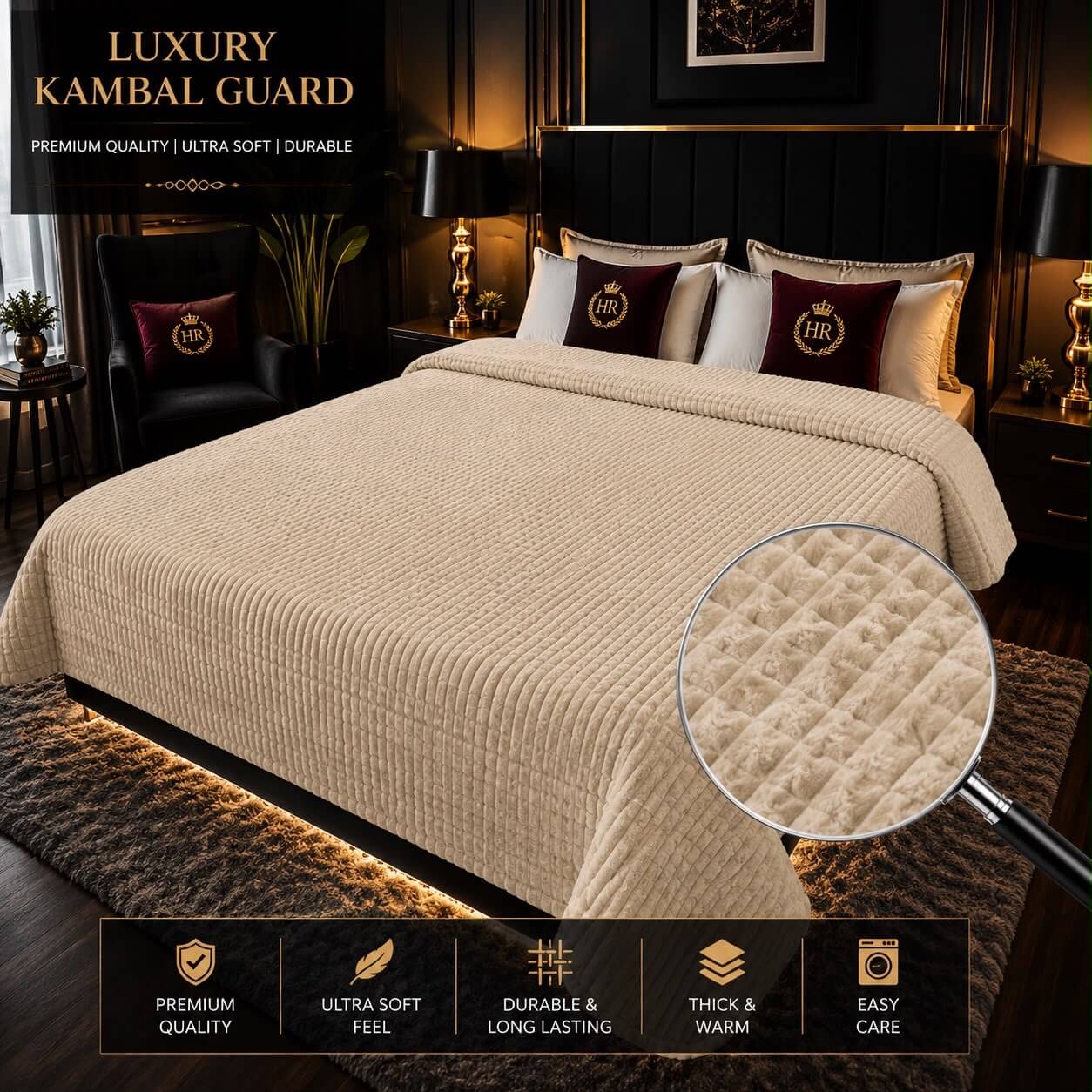 Luxury Bubble AC blanket in beige color for double bed, showing premium soft fleece texture and embossed design.