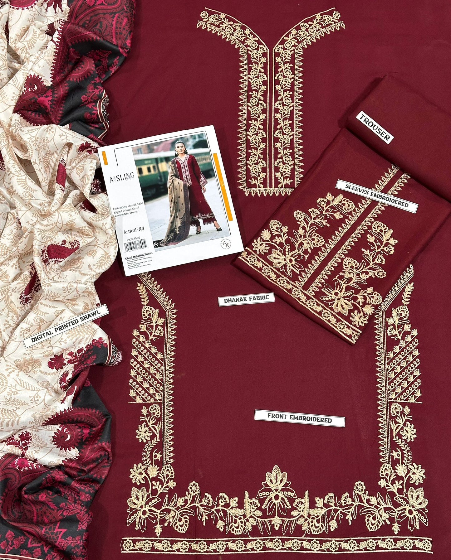 3 Piece - Unstitched Dhanak Stuff Full Embroidered Suit - Winter collection 2026