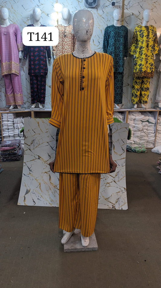 Stitched stone Linen 2p shirt and trousers