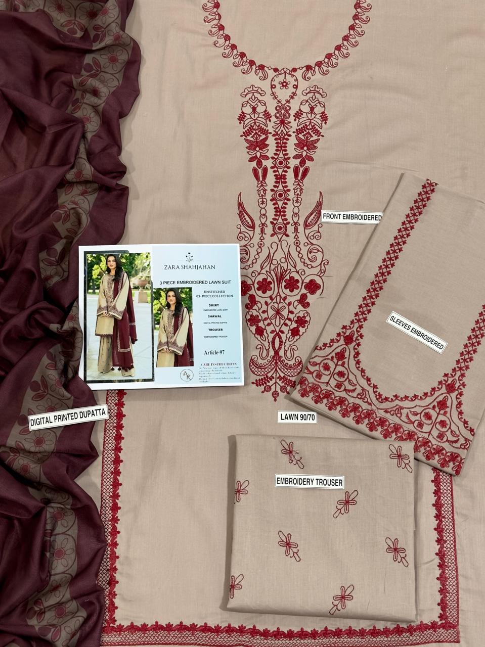 Zara shahjahan 3p Lawn Suit 2026