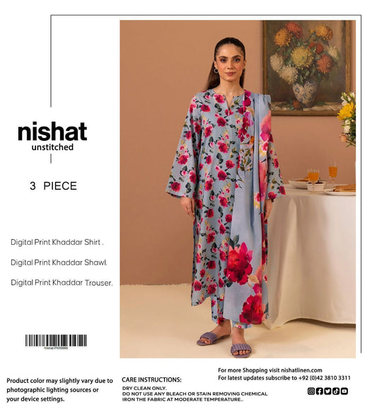 Unstitched Khaddar 3 Piece Digital Printed Dress ( Most trending Orignal Branded )