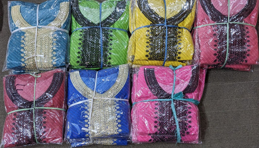 Neck embroidery Cotton 2p stitched with Daman laces