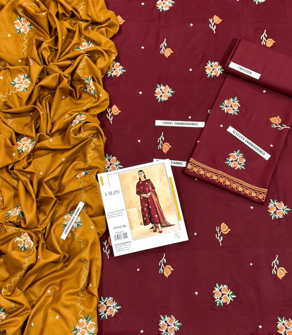 3 Piece - Unstitched Dhanak Stuff Full Embroidered Suit - Winter collection 2026