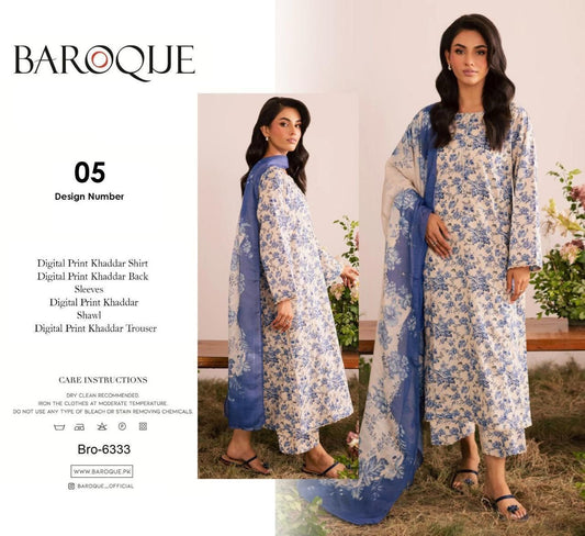 Unstitched Khaddar 3 Piece Digital Printed Dress ( Most trending Orignal Branded )