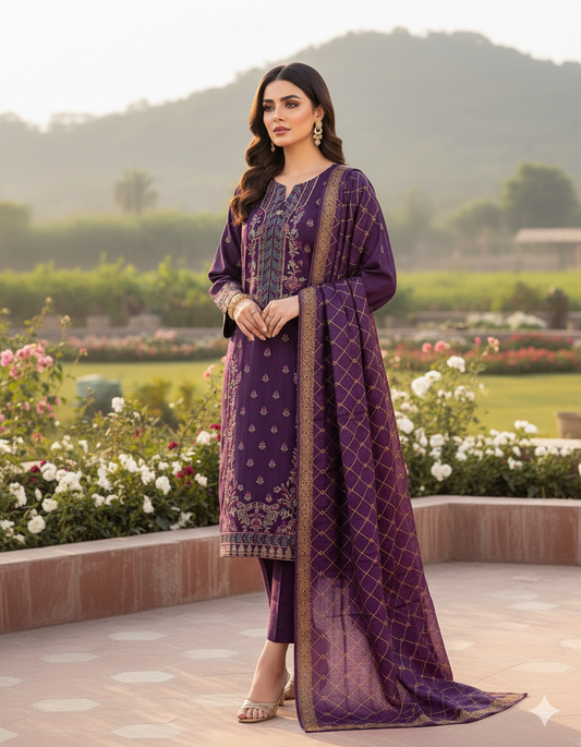 Asim Jofa brand Dhanak 3p with wool shawl