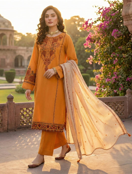 Premium Dhanak 3p Embroidered