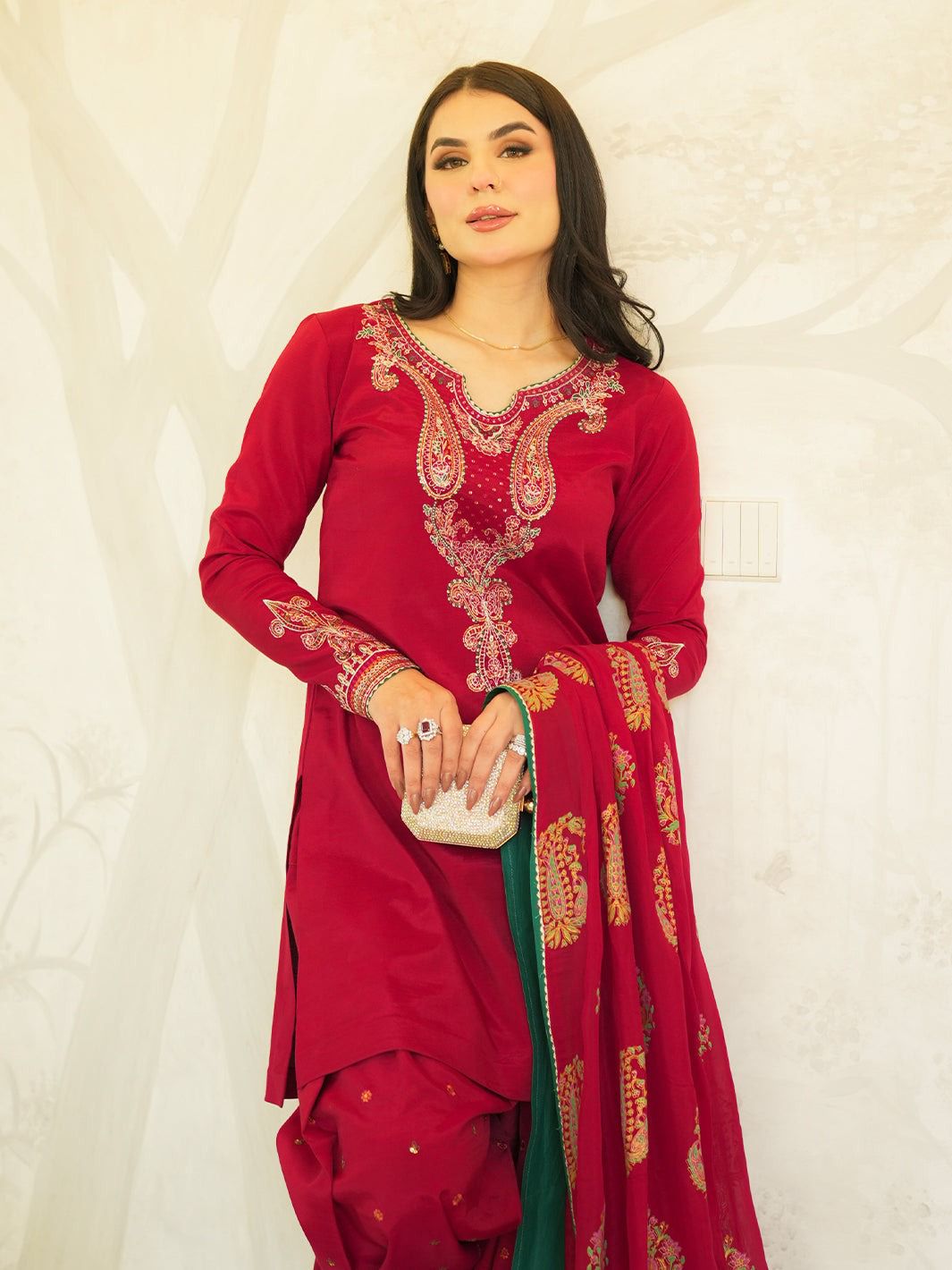 Fancy Dhanak 3p with wool shawl