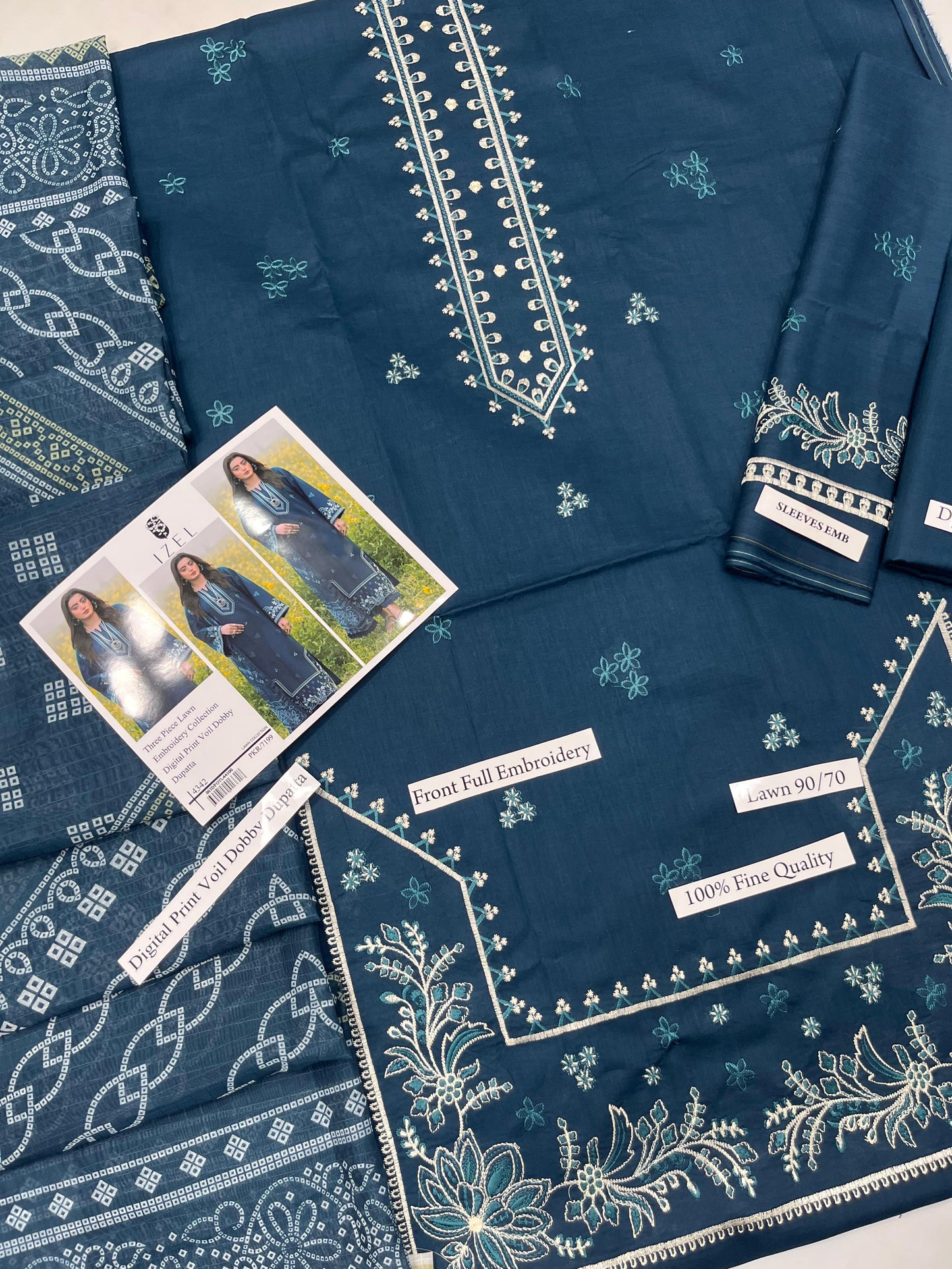 IZEL - 3PC LAWN EMBROIDERED SHIRT WITH MANAAR PRINTED DUPATTA AND TROUSER