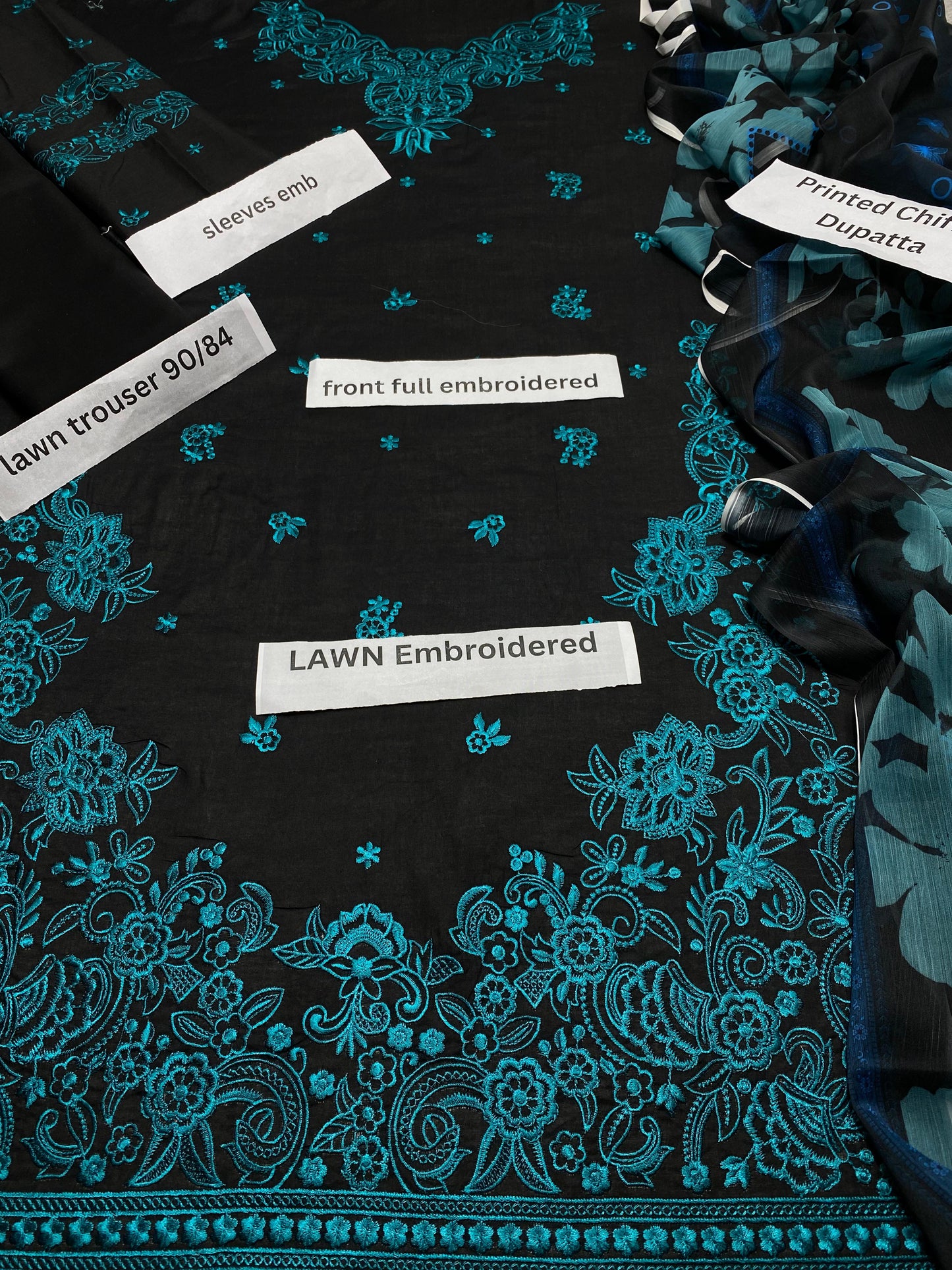 Embroidered 3pc Fancy lawn Dress With Printed Shawl- Farasha