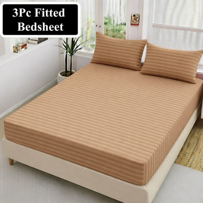 Luxury China Satin 3pc Stripe Fitted Bedsheet - King Size - My Store
