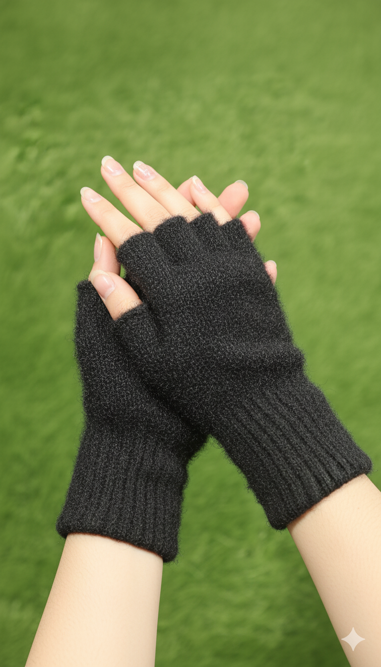 Half Finger Fluffy Velvet Gloves for Girls
