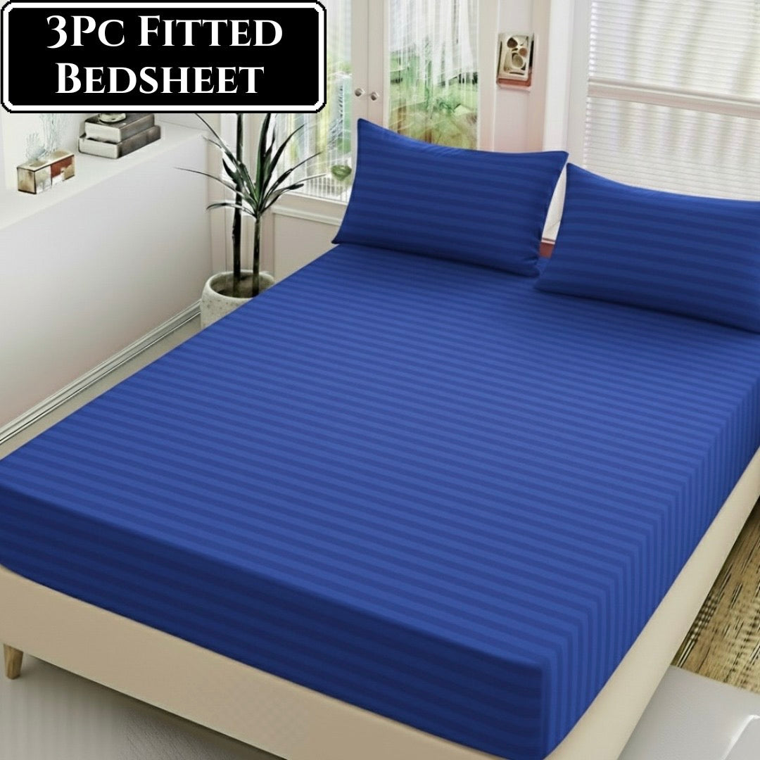 Luxury China Satin 3pc Stripe Fitted Bedsheet - King Size - My Store