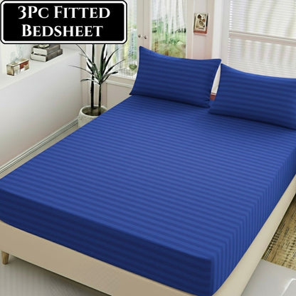 Luxury China Satin 3pc Stripe Fitted Bedsheet - King Size - My Store