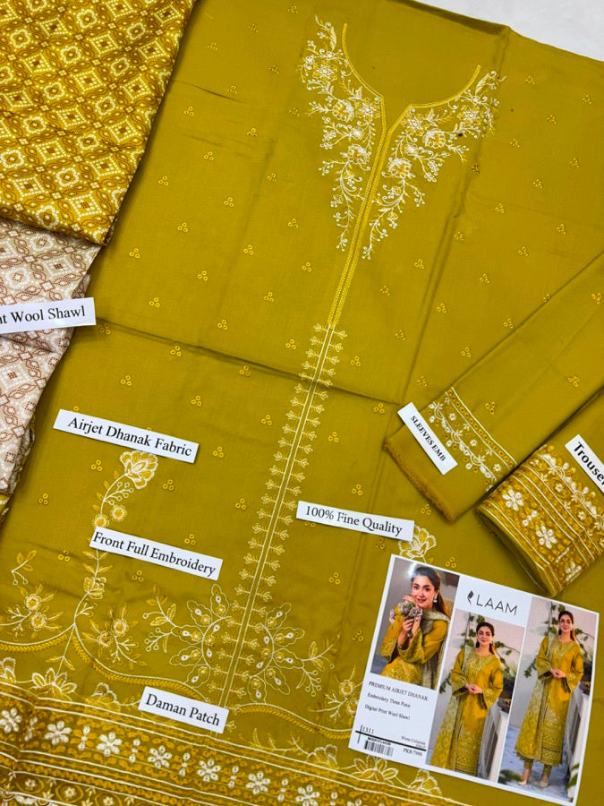 Laam Winter Collection | Embroidered Dhanak 3pc (1311)