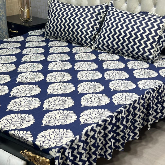 3 Piece Stitched Double Frill King Size Bedsheet Set – High Cotton Sylonica Fabric