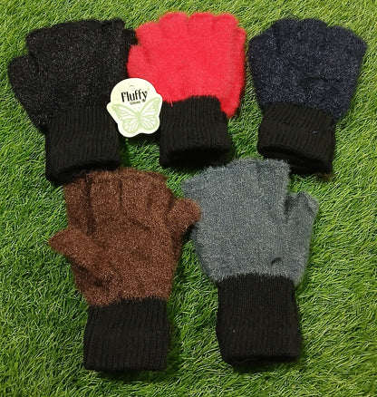 Half Finger Fluffy Velvet Gloves for Girls