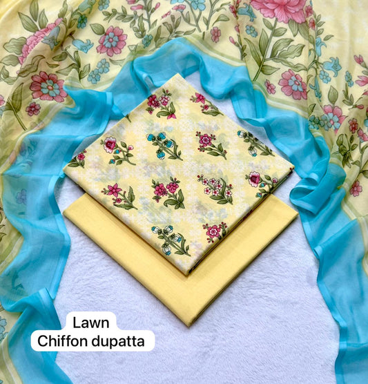 Digital Printed Lawn Suit with Chiffon Dupatta | Summer sale | Branded lawn | 3Pc - My Store