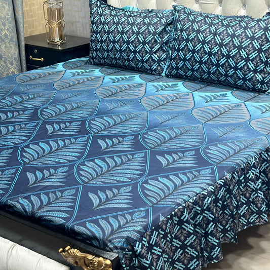 3 Piece Stitched Double Frill King Size Bedsheet Set – High Cotton Sylonica Fabric