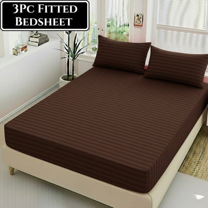 Luxury China Satin 3pc Stripe Fitted Bedsheet - King Size - My Store