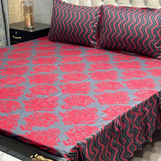 3 Piece Stitched Double Frill King Size Bedsheet Set – High Cotton Sylonica Fabric