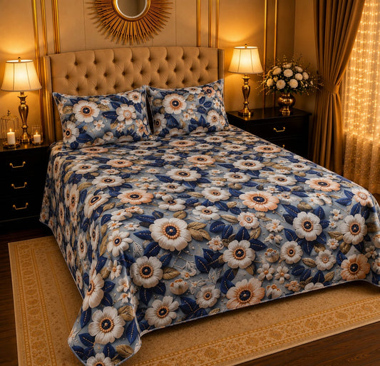 Crystal Cotton 3D digital printed king size bedsheet set