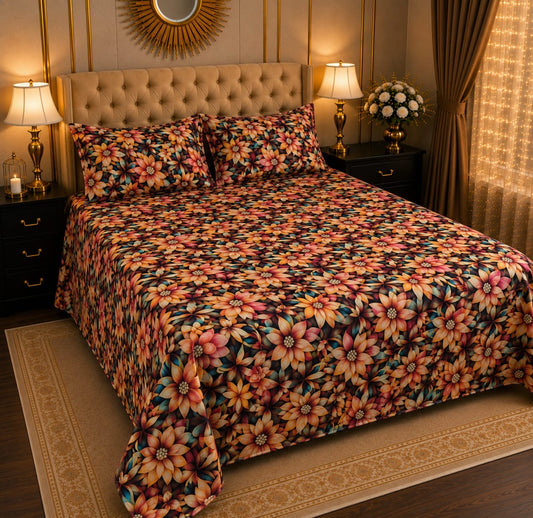 Crystal Cotton 3D digital printed king size bedsheet set