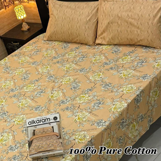 Alkaram 100% Pure Cotton Bedsheet Set – 3 Piece King Size Bedding Collection
