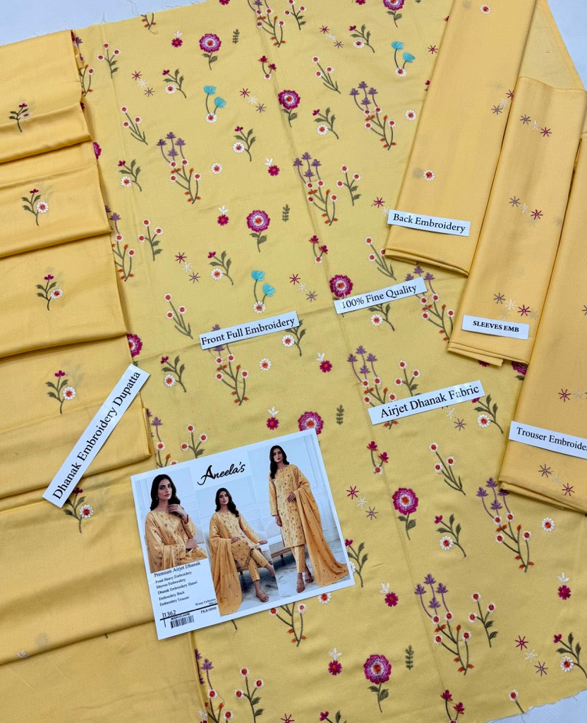 Vibrant Mustard Yellow | Aneela's Winter Collection Airjet Dhanak Embroidered Suit