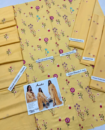Vibrant Mustard Yellow | Aneela's Winter Collection Airjet Dhanak Embroidered Suit