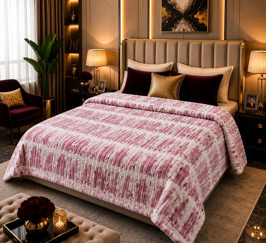 Puffy AC Blanket – Dusty Rose Pink Tweed Textured Stripe for Double Bed | Pakistan