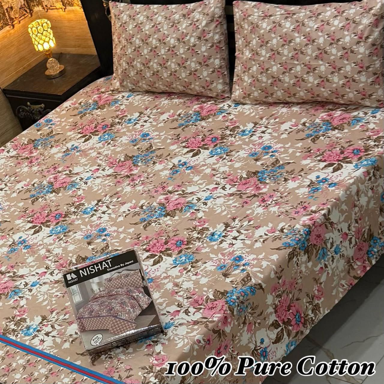 Nishat 100% Pure Cotton Bedsheet Set – 3 Piece King Size Bedding Collection