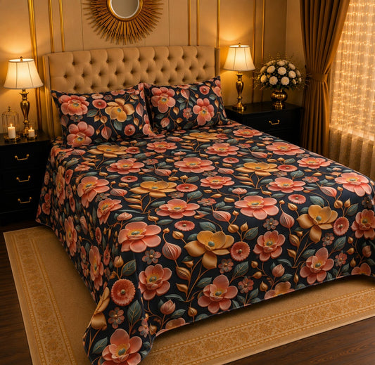 Crystal Cotton 3D digital printed king size bedsheet set