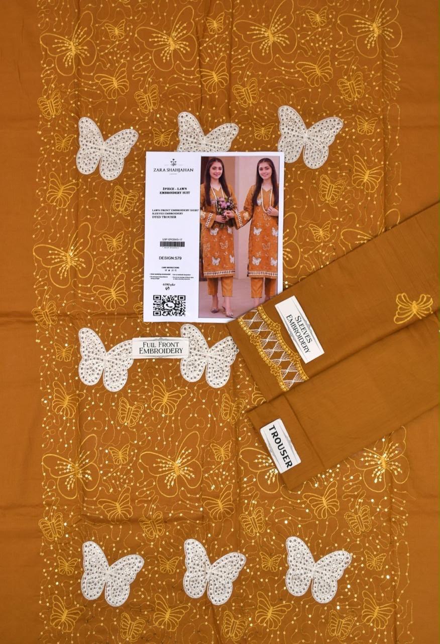 Zara Shahjahan Butterfly Embroidered 2-Piece Lawn Suit - Premium Summer Collection