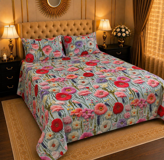 Crystal Cotton 3D digital printed king size bedsheet set