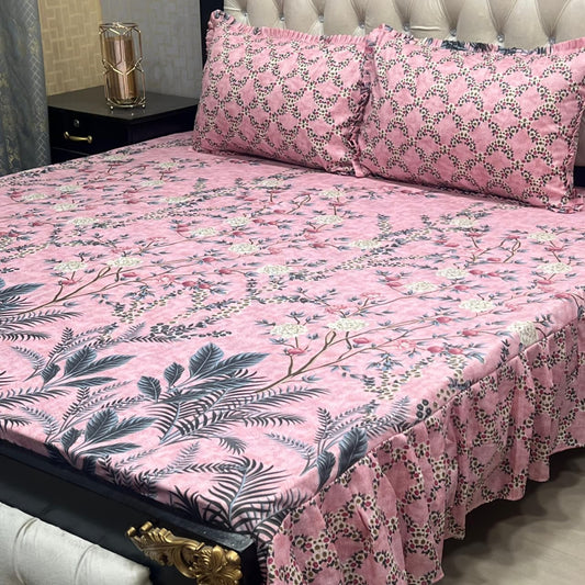 3 Piece Stitched Double Frill King Size Bedsheet Set – High Cotton Sylonica Fabric