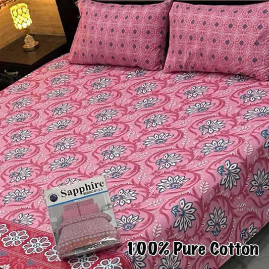 Sapphire 100% Pure Cotton Bedsheet Set – 3 Piece King Size Bedding Collection