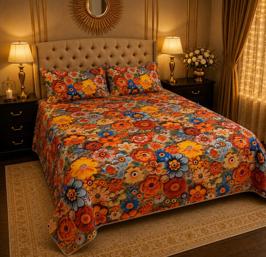 Crystal Cotton 3D digital printed king size bedsheet set