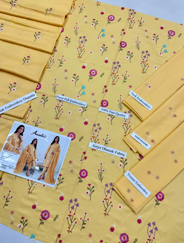 Vibrant Mustard Yellow | Aneela's Winter Collection Airjet Dhanak Embroidered Suit