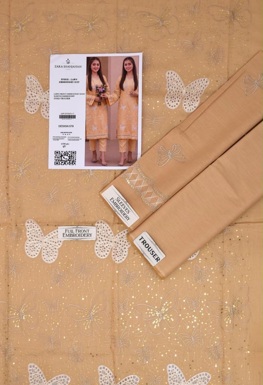 Zara Shahjahan Butterfly Embroidered 2-Piece Lawn Suit - Premium Summer Collection