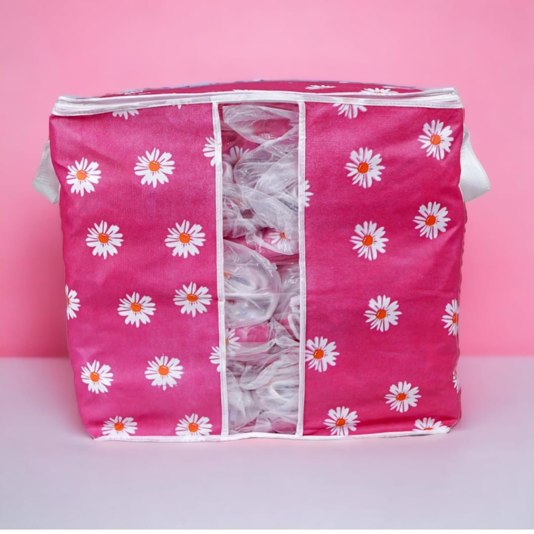 Storage Bag & Organizer for Clothes & Blanket Green And Pink Colours