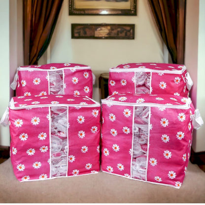 Storage Bag & Organizer for Clothes & Blanket Green And Pink Colours