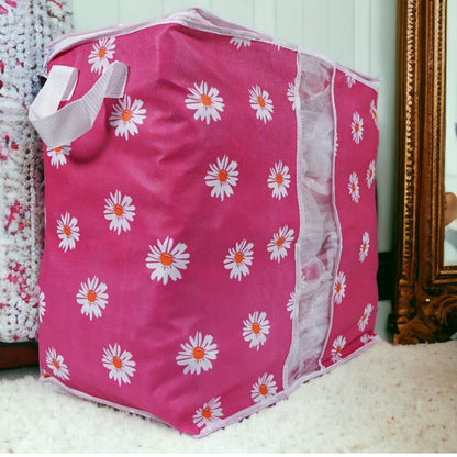 Storage Bag & Organizer for Clothes & Blanket Green And Pink Colours