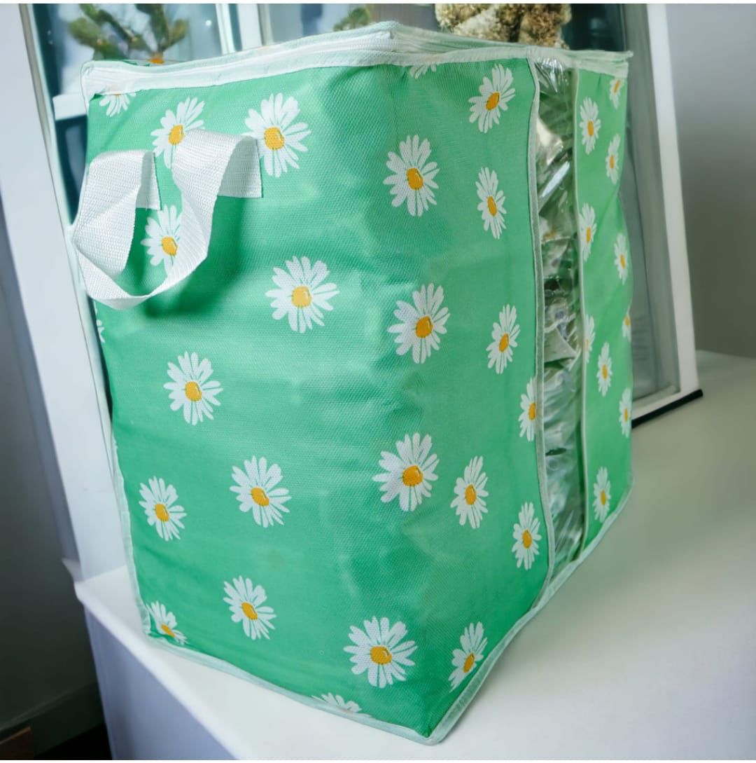 Storage Bag & Organizer for Clothes & Blanket Green And Pink Colours