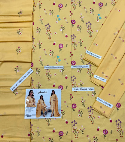 Vibrant Mustard Yellow | Aneela's Winter Collection Airjet Dhanak Embroidered Suit